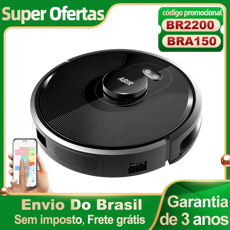 Robô Aspirador ABIR X8 com Navegação a Laser LiDAR, 6500Pa de Sucção, Mapeamento Multi-Andar, Esterilização UV, Esfregão Molhado em Y, Zonas Não-Go via App e Sensor TOF Exclusivo