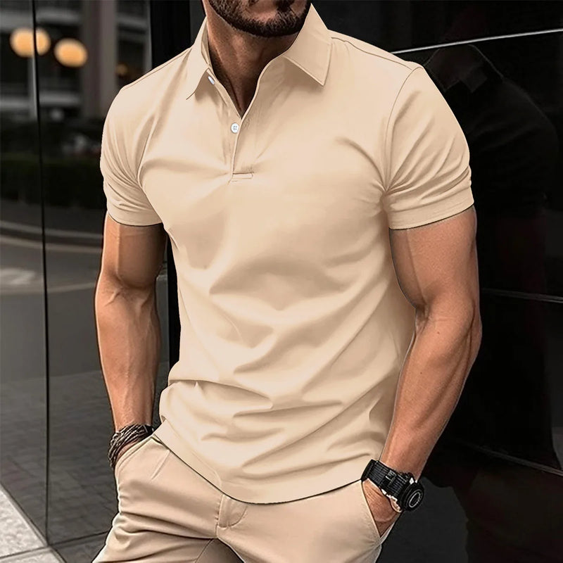 Camisa polo fina de manga curta masculina, botão de lapela, monocromática, roupas esportivas de lazer, best-seller, verão, 2022