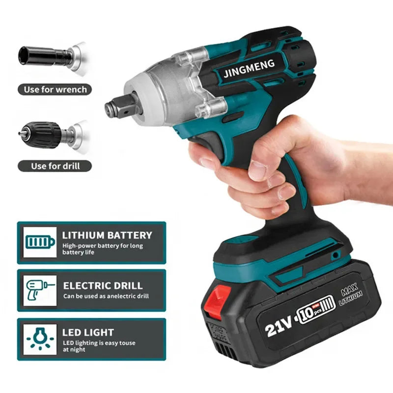 Chave de impacto elétrica sem fio, Brushless Power Tool, Broca manual para bateria 21V