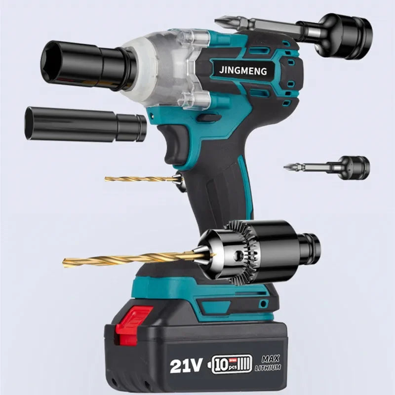 Chave de impacto elétrica sem fio, Brushless Power Tool, Broca manual para bateria 21V