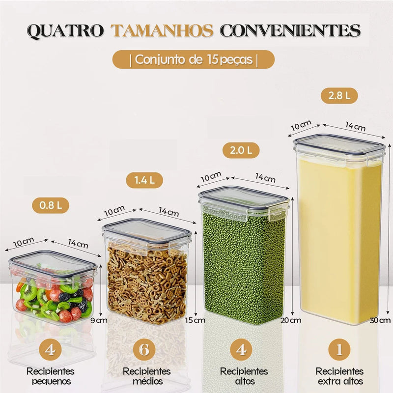 Conjunto de recipientes herméticos para armazenamento de alimentos com tampas, 15 unidades, sem BPA, para despensa e cozinha, ap