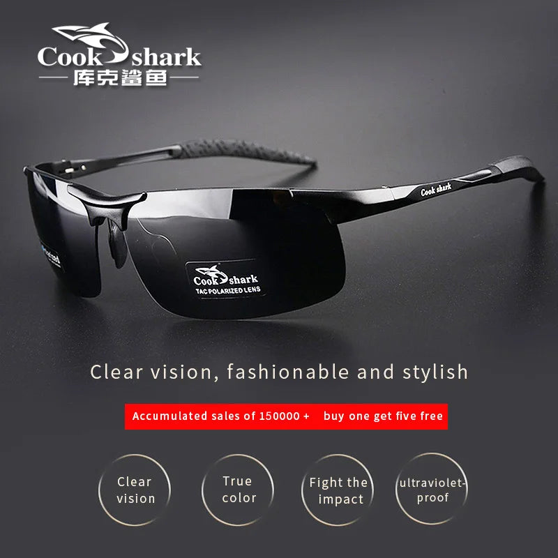 Cook Shark-HD Alumínio Magnésio Óculos De Sol Para Homens, Óculos De Condução Polarizados, Óculos De Cor, Maré De Condução, Novo