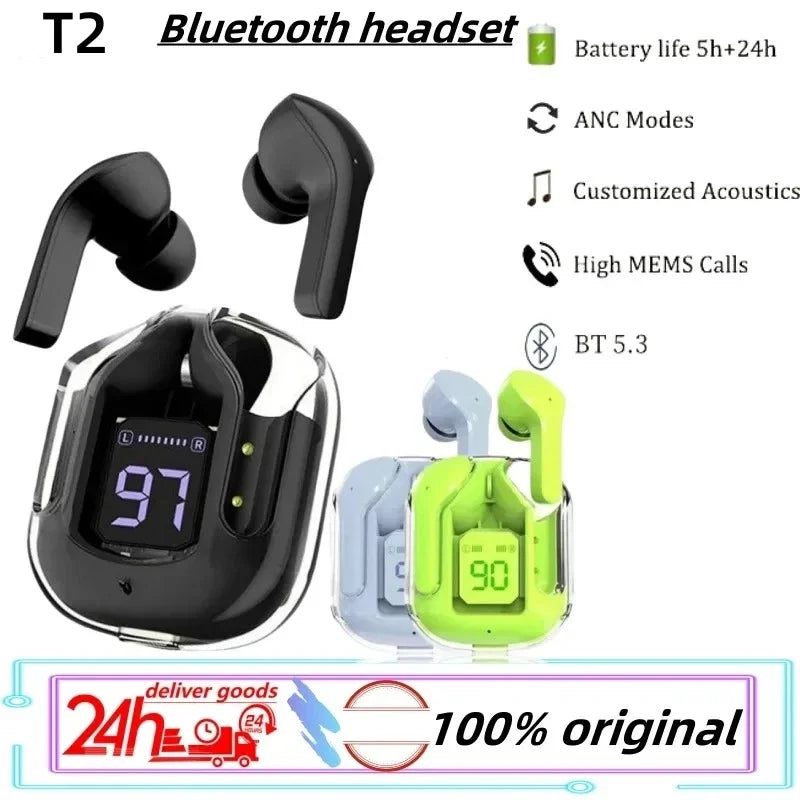 Fones de ouvido sem fio com LED Power Display Digital, fones de ouvido para esportes, som estéreo, fone de ouvido, TWS, Air 31, T2, ENC, BT5.3, Novo