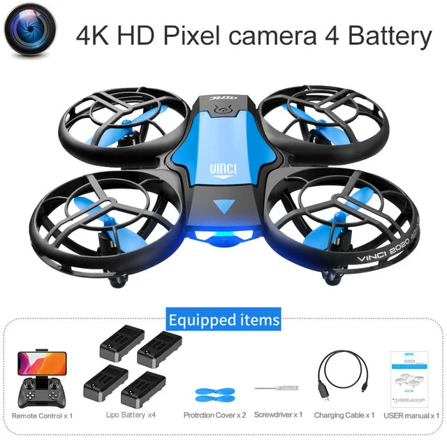 V8 novo mini zangão 4k 1080p hd câmera drones wifi fpv altura de pressão ar manter dobrável quadcopter rc dron brinquedo presente