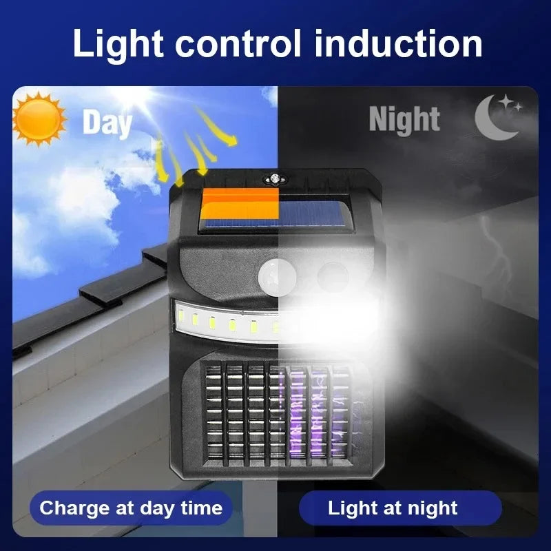 LED Solar Mosquito Killer Lamp, Lâmpada de parede do jardim ao ar livre, Mosquito-Killing Função, Corpo Indução Inteligente, Upgrades