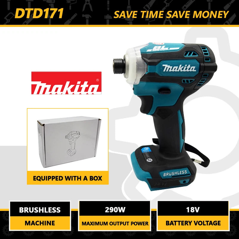 Makita DDTD171 Brushless Impact Driver, Chave De Fenda Recarregável Brocas, Ferramentas Elétricas Sem Fio, 18V BL Motor, Bare Tool Unit