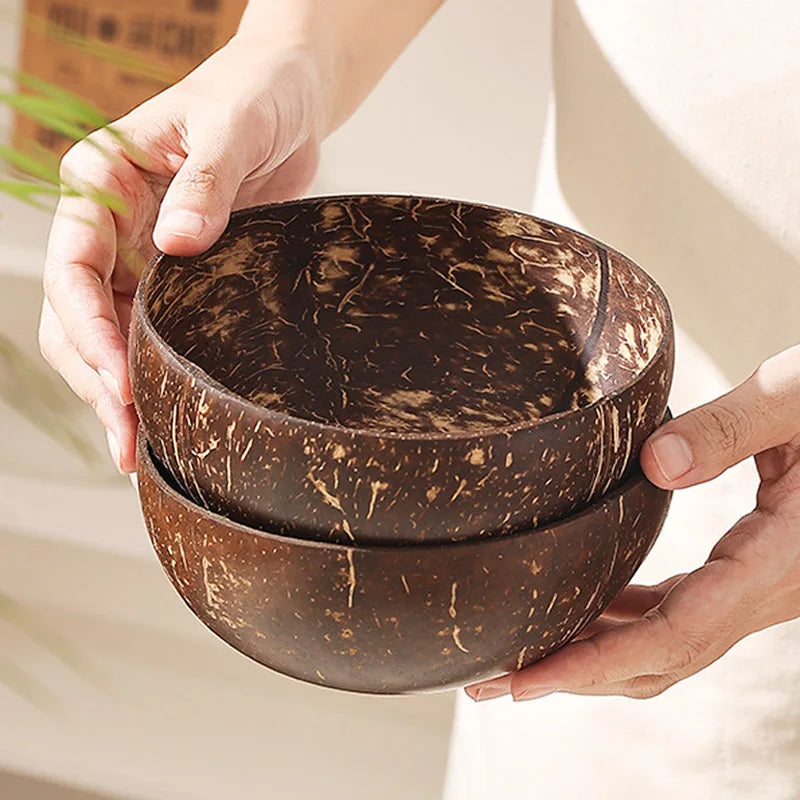 Natural Old Coconut Shell Tigela De Arroz De Madeira, Colher Fruit Bowl, Salada De Jantar Tigela De Armazenamento, Louça De Cozinha