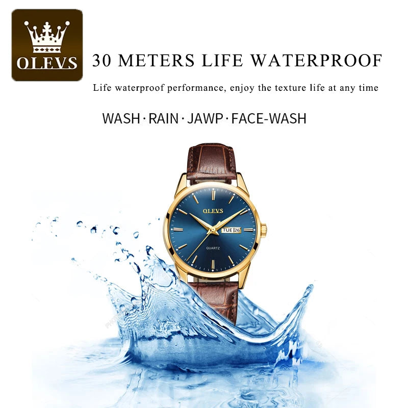 Olevs relógios de quartzo dos homens marca luxo casual moda relógio masculino para presentes couro respirável à prova dwaterproof água relógio de pulso luminoso