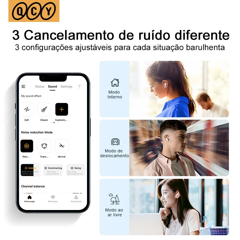 QCY HT05 ANC fone de ouvido sem fio 40dB cancelamento de ruído Bluetooth 5.2 fone de ouvido 6 microfone ENC HD chamada TWS fones de ouvido modo de transparência