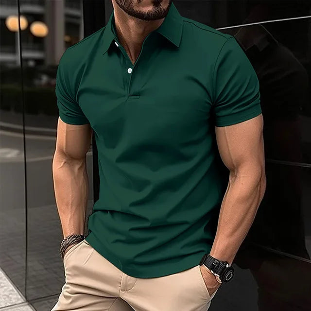 Camisa polo fina de manga curta masculina, botão de lapela, monocromática, roupas esportivas de lazer, best-seller, verão, 2022