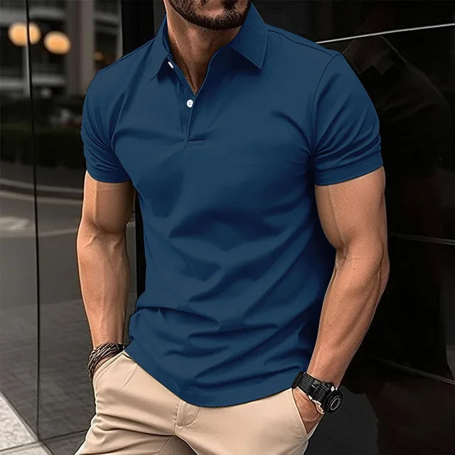 Camisa polo fina de manga curta masculina, botão de lapela, monocromática, roupas esportivas de lazer, best-seller, verão, 2022