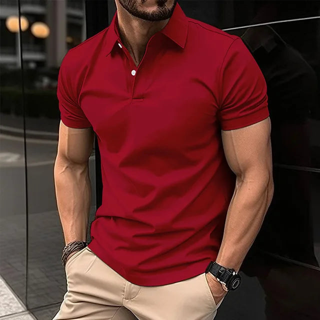 Camisa polo fina de manga curta masculina, botão de lapela, monocromática, roupas esportivas de lazer, best-seller, verão, 2022