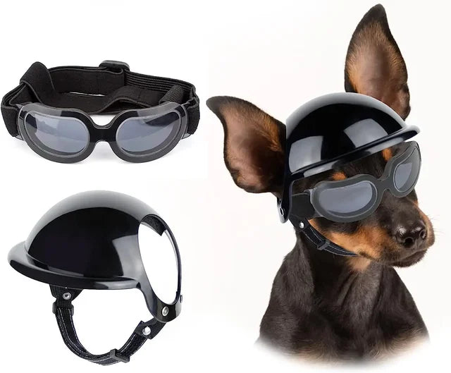 Capacete e óculos de sol para cães ATUBAN, óculos de proteção UV para cães, chapéu esportivo para cães médios, para caminhadas ao ar livre