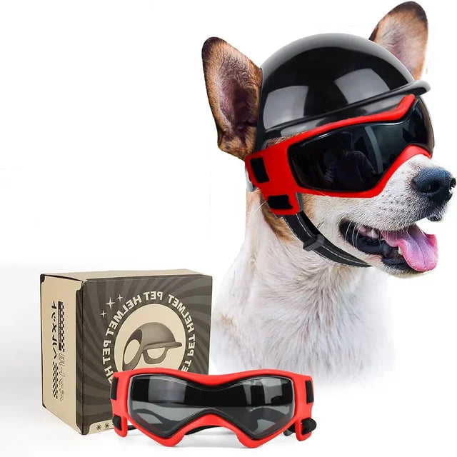 Capacete e óculos de sol para cães ATUBAN, óculos de proteção UV para cães, chapéu esportivo para cães médios, para caminhadas ao ar livre