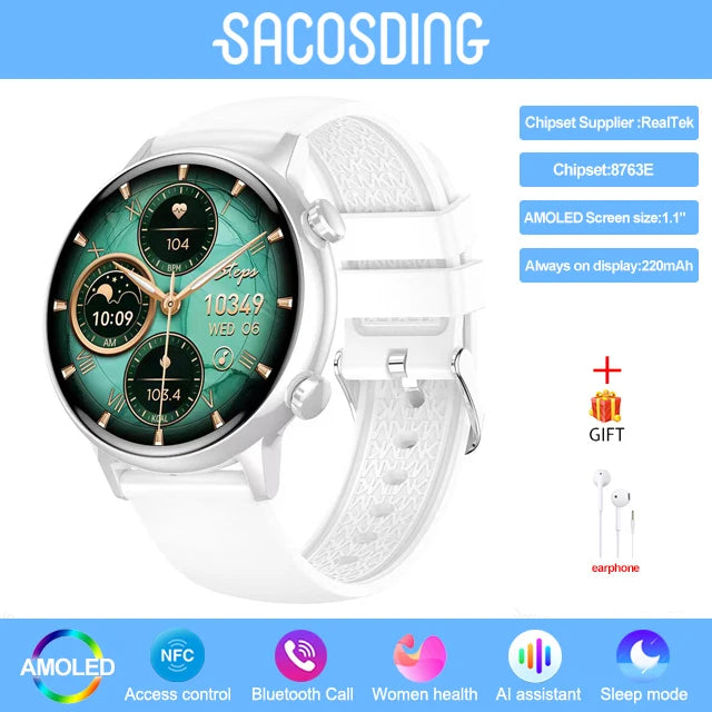 Smartwatch Amoled com assistente de voz para mulheres, relógios esportivos, relógio impermeável, smartwatch feminino, chamada Bluetooth, novo, 2022