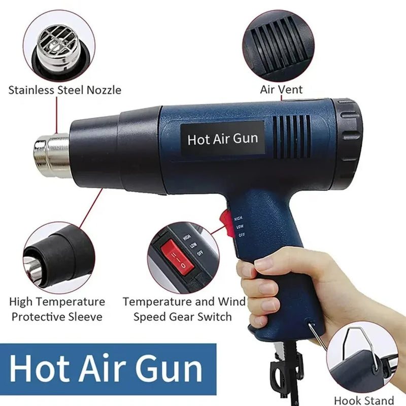 Secador Industrial de Ar Quente 2500W – Pistola de Calor para Soldagem, Encolhimento de Plástico e Ferramentas