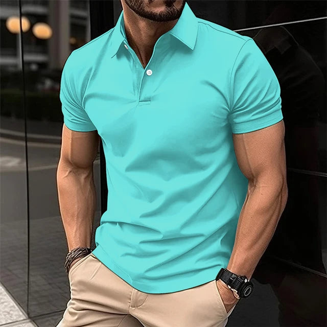 Camisa polo fina de manga curta masculina, botão de lapela, monocromática, roupas esportivas de lazer, best-seller, verão, 2022