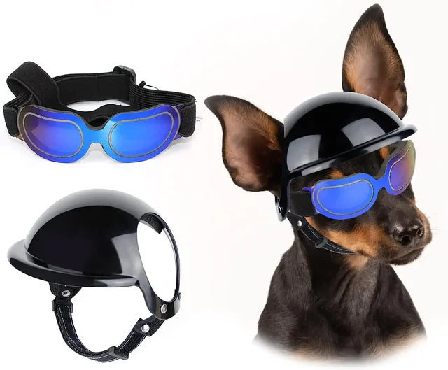 Capacete e óculos de sol para cães ATUBAN, óculos de proteção UV para cães, chapéu esportivo para cães médios, para caminhadas ao ar livre