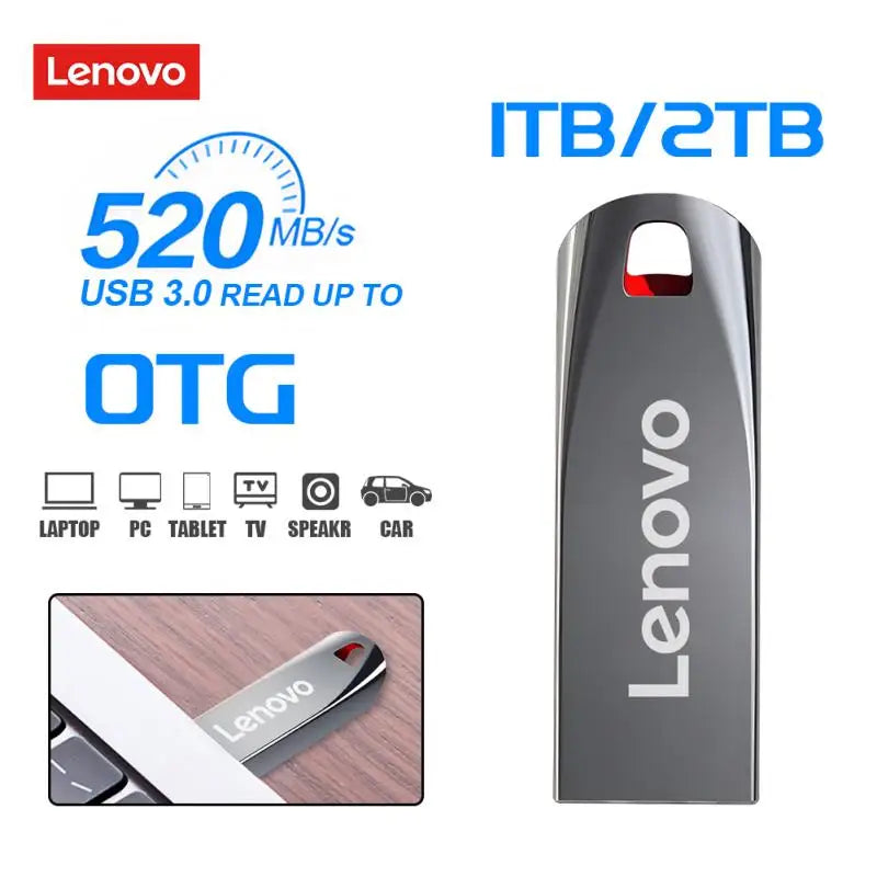 Original Lenovo 2TB USB Flash 3.0 Drive 1TB Metal Real Capacity Memory Stick High Speed Storage U Disk For Laptop/Tablet Ps4