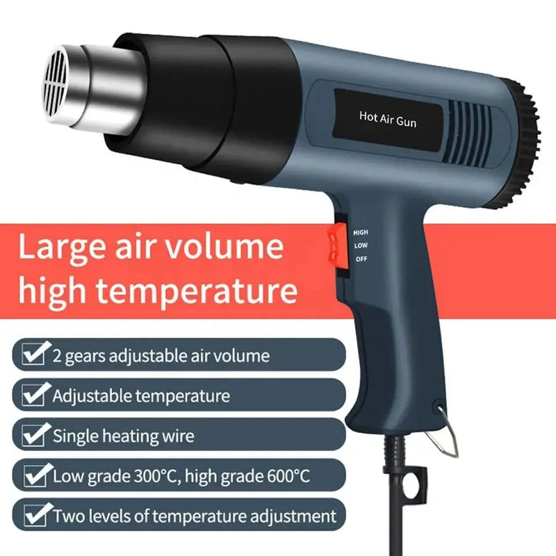 Secador Industrial de Ar Quente 2500W – Pistola de Calor para Soldagem, Encolhimento de Plástico e Ferramentas