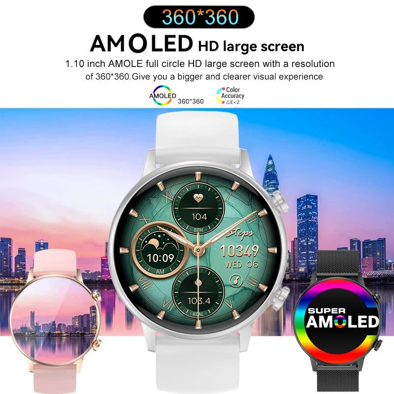 Smartwatch Amoled com assistente de voz para mulheres, relógios esportivos, relógio impermeável, smartwatch feminino, chamada Bluetooth, novo, 2022