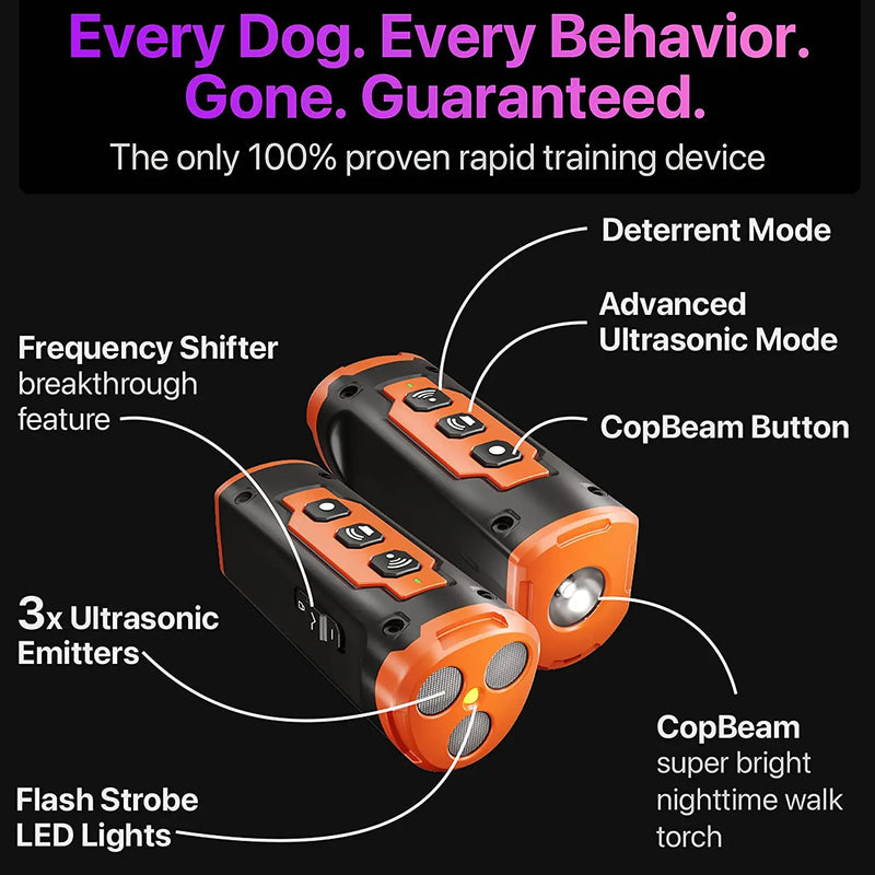 Ultrasonic Dog Training Device, Pet Dog Repeller, recarregável, Anti Bark, dissuasor dispositivo com lanterna LED, Lançamento de 2023