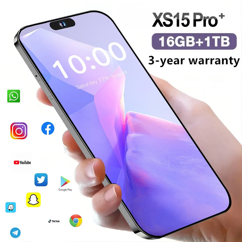 XS15 Pro + Smartphone Original, 7.3 Polegada, Tela Cheia, 4G, 5G Celular, 7800mAh, Versão Global, Novo em Marca