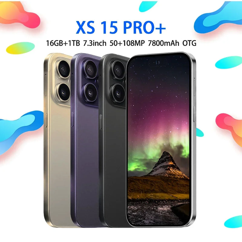 XS15 Pro + Smartphone Original, 7.3 Polegada, Tela Cheia, 4G, 5G Celular, 7800mAh, Versão Global, Novo em Marca